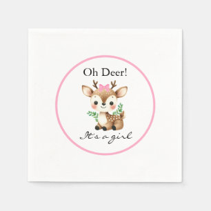 Oh Deer It's A Girl Cute Baby Shower Party Napkin