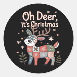 Oh Deer Its Christmas Miniature Patchwork Squares Classic Round Sticker