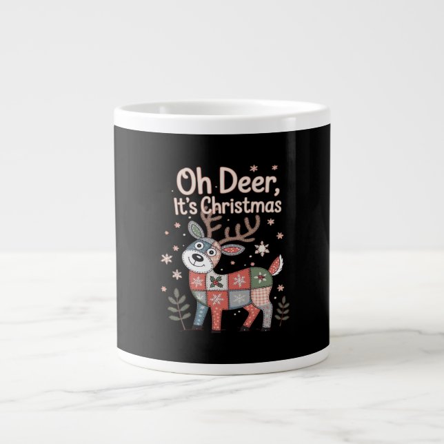 Oh Deer Its Christmas Miniature Patchwork Squares Large Coffee Mug (Front)