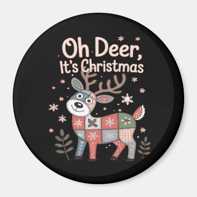 Oh Deer Its Christmas Miniature Patchwork Squares Magnet (Front)