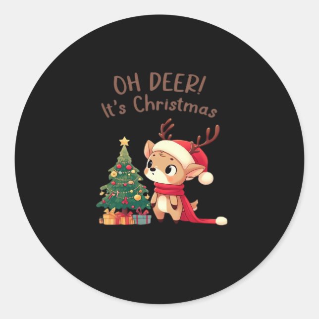 Oh Deer Its Christmas Modern Aesthetic Style  Classic Round Sticker (Front)