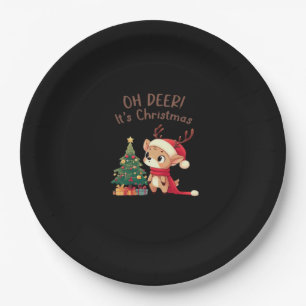 Oh Deer Its Christmas Modern Aesthetic Style  Paper Plate