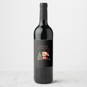 Oh Deer Its Christmas Modern Aesthetic Style  Wine Label