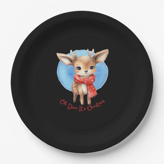 Oh Deer Its Christmas Retro Classic Design  Paper Plate (Front)