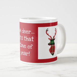 Oh deer, it's that time of year! tartan plaid deer large coffee mug