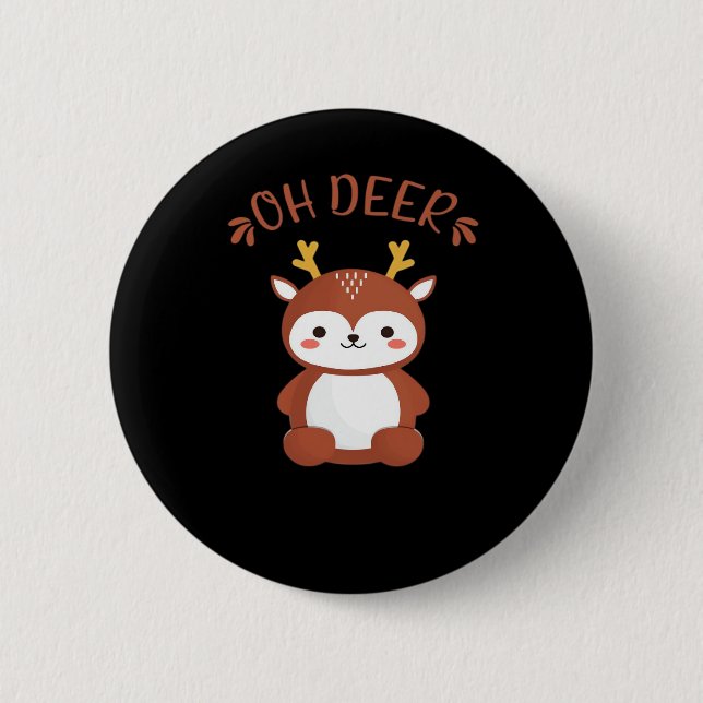 Oh Deer Kawaii Deer Playful Art Style  2 Inch Round Button (Front)
