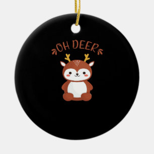 Oh Deer Kawaii Deer Playful Art Style Ceramic Ornament
