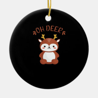 Oh Deer Kawaii Deer Playful Art Style Ceramic Ornament