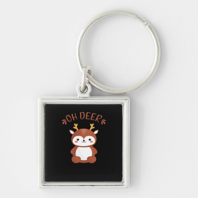 Oh Deer Kawaii Deer Playful Art Style  Keychain (Front)