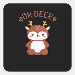 Oh Deer Kawaii Deer Playful Art Style  Square Sticker
