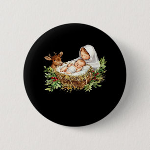 Oh Deer Mary Nativity Scene Christmas Jesus 2 Inch Round Button