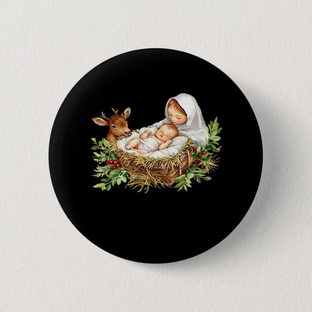 Oh Deer Mary Nativity Scene Christmas Jesus   2 Inch Round Button (Front)