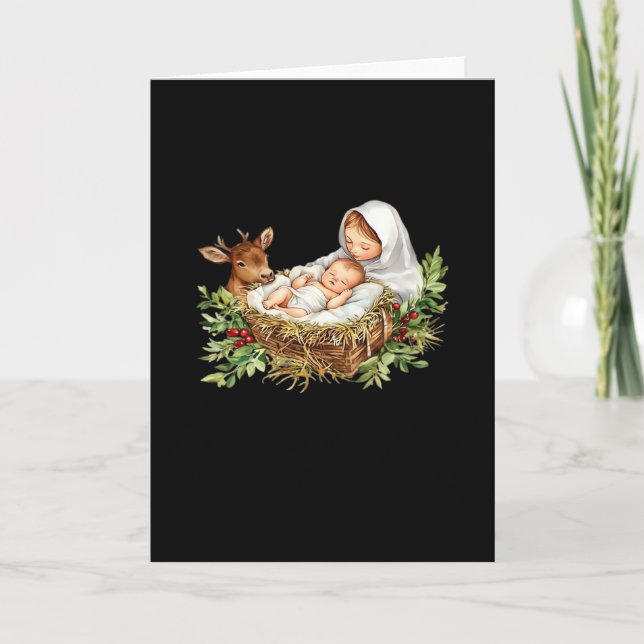 Oh Deer Mary Nativity Scene Christmas Jesus  Card (Front)
