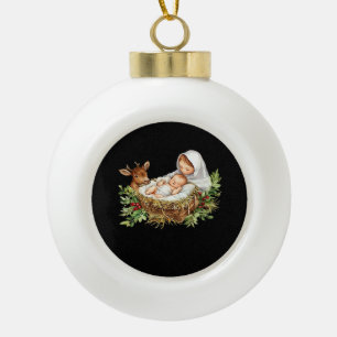Oh Deer Mary Nativity Scene Christmas Jesus   Ceramic Ball Christmas Ornament