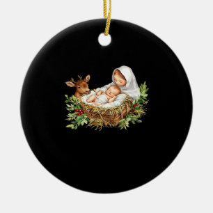 Oh Deer Mary Nativity Scene Christmas Jesus Ceramic Ornament