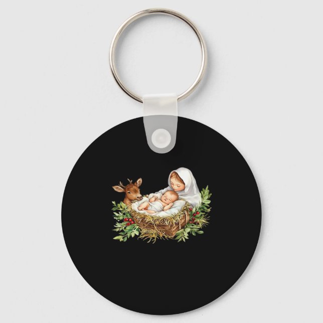 Oh Deer Mary Nativity Scene Christmas Jesus  Keychain (Front)