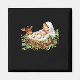 Oh Deer Mary Nativity Scene Christmas Jesus   Magnet
