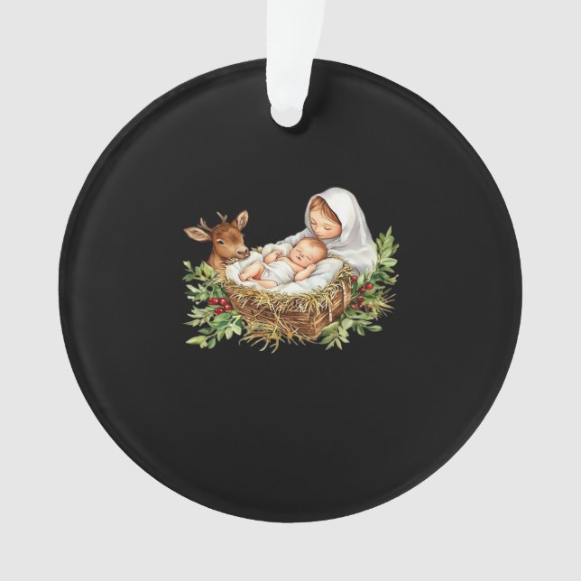 Oh Deer Mary Nativity Scene Christmas Jesus  Ornament (Front)