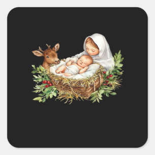 Oh Deer Mary Nativity Scene Christmas Jesus Square Sticker