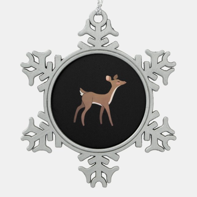 Oh Deer Me Whimsical Creative Design  Snowflake Pewter Christmas Ornament (Front)