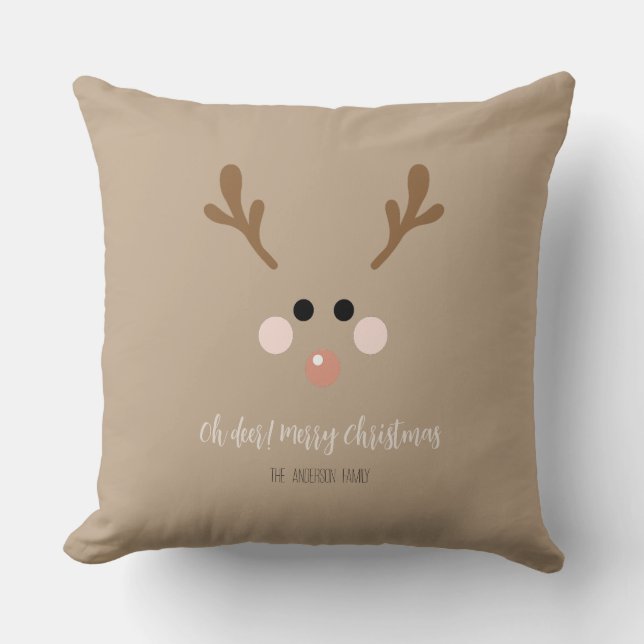 Oh deer! Merry Christmas Throw Pillow (Front)