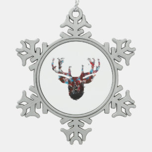 Oh Deer Minimal Style  Snowflake Pewter Christmas Ornament