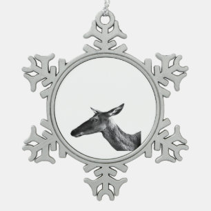Oh Deer Modern Aesthetic Vibe  Snowflake Pewter Christmas Ornament