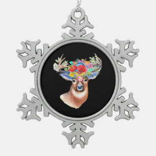 Oh Deer Modern Artistic Style  Snowflake Pewter Christmas Ornament