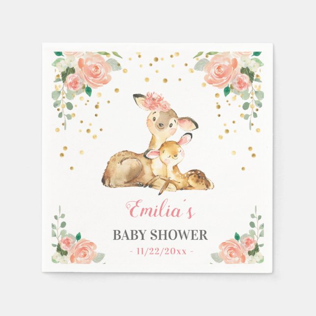 Oh Deer Mommy Baby Floral Girl Shower Sprinkle Napkin (Front)