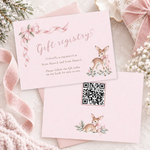 Oh Deer Pink Bow Baby Shower Qr Code Gift Registry Enclosure Card