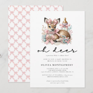 Oh Deer Pink Bows Woodland Forest Baby Shower  Invitation