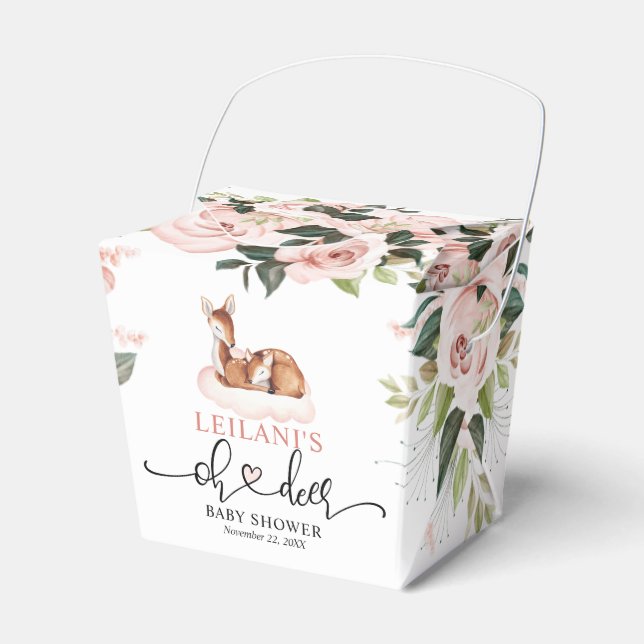 Oh Deer Pink Floral Baby Shower Favor Box (Front Side)