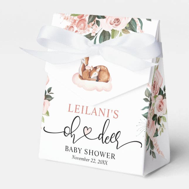 Oh Deer Pink Floral Baby Shower Favor Box (Front Side)