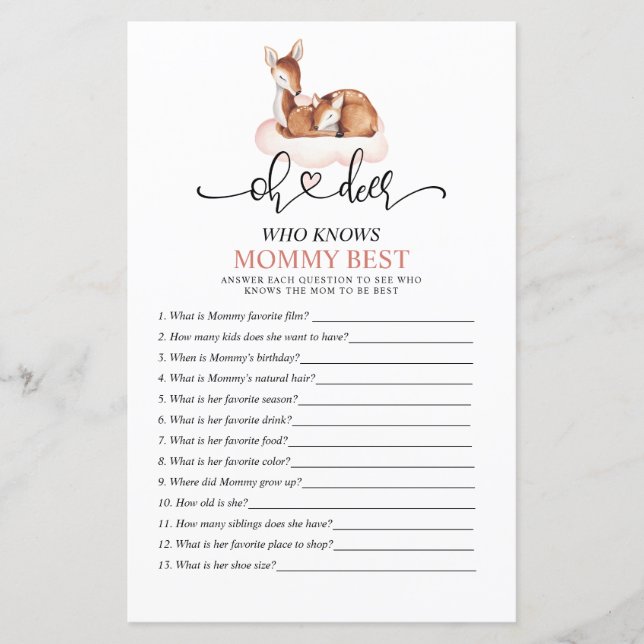 Oh Deer Pink Who Knows Mom Best Baby Game (Front)