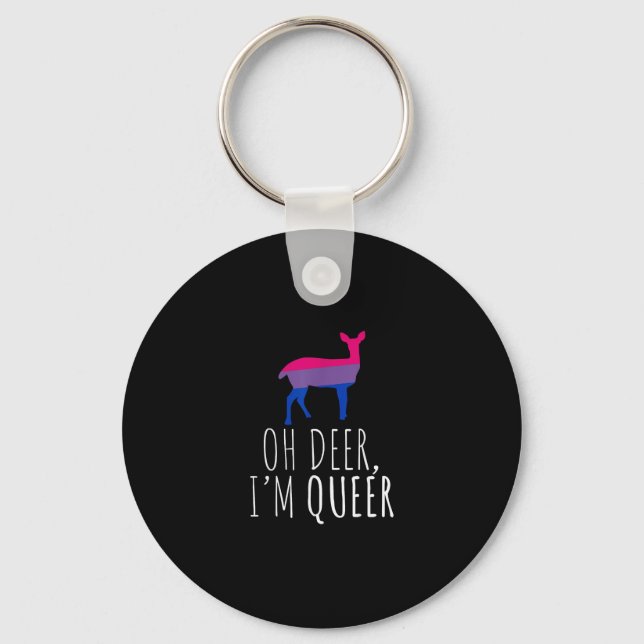 Oh Deer Queer Bisexual Pride Gay Lesbian DKeychain Keychain (Front)