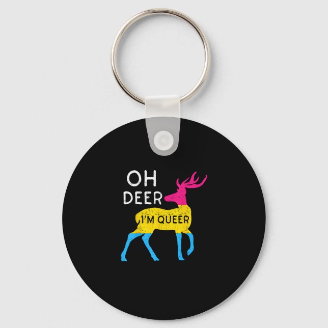 Oh Deer Queer Colorful Pride Flag Celebration Keychain (Front)