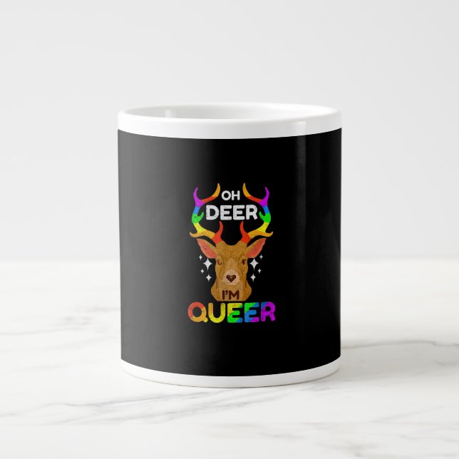 Oh Deer Queer Funny LGBTQ Pride Awareness  Large Coffee Mug (Front)