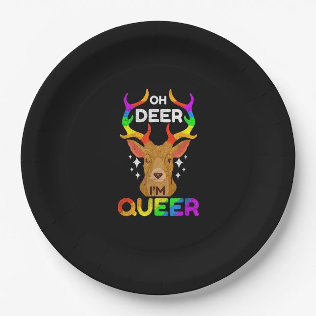 Oh Deer Queer Funny LGBTQ Pride Awareness  Paper Plate (Front)
