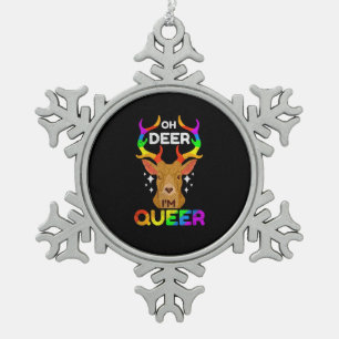 Oh Deer Queer Funny LGBTQ Pride Awareness Snowflake Pewter Christmas Ornament