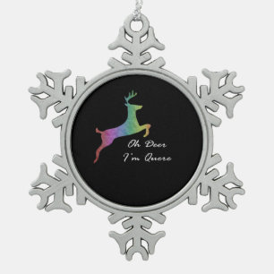 Oh Deer Queer Funny Pun LGBT Pride Celebration  Snowflake Pewter Christmas Ornament