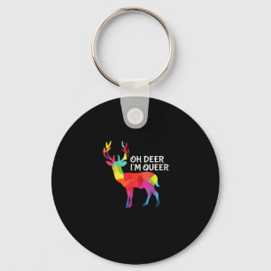 Oh Deer Queer Funny Pun LGBT Pride Design Keychain