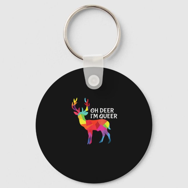 Oh Deer Queer Funny Pun LGBT Pride Design Keychain (Front)