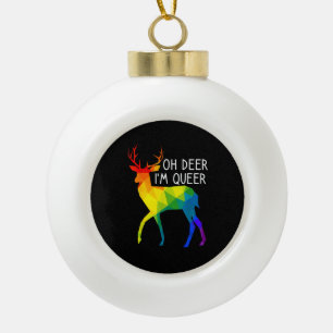 Oh Deer Queer LGBTQ Pride Celebration Month  Ceramic Ball Christmas Ornament
