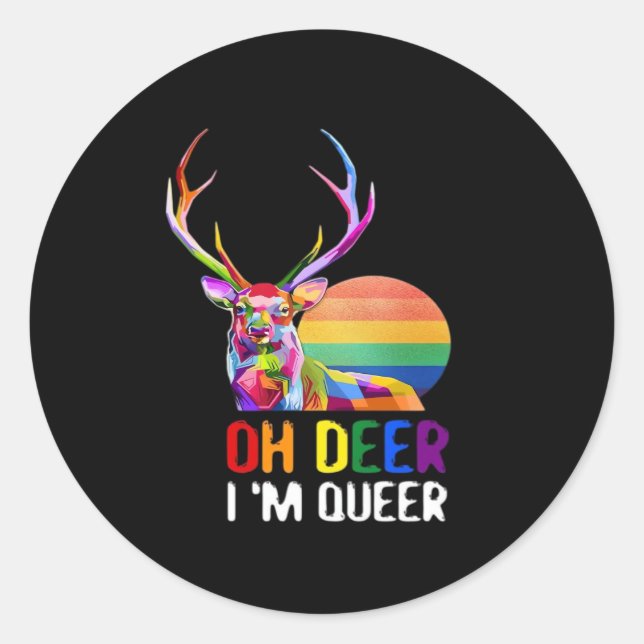 Oh Deer Queer Minimal Modern Style  Classic Round Sticker (Front)