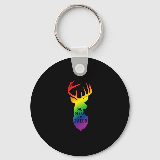 Oh Deer Queer Pride Celebration Funny LGBT Gift Keychain (Front)