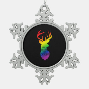 Oh Deer Queer Pride Celebration Funny LGBT Gift Snowflake Pewter Christmas Ornament