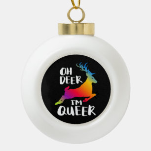 Oh Deer Queer Pride Minimal Artistic Style  Ceramic Ball Christmas Ornament
