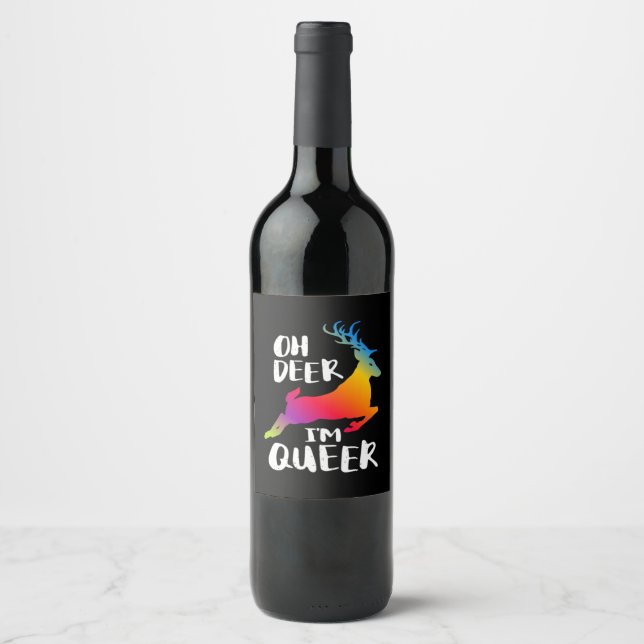 Oh Deer Queer Pride Minimal Artistic Style  Wine Label (Front)
