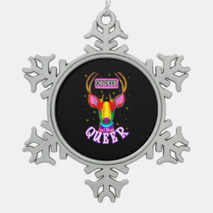 Oh Deer Queer Pride Month Celebration Gift  Snowflake Pewter Christmas Ornament