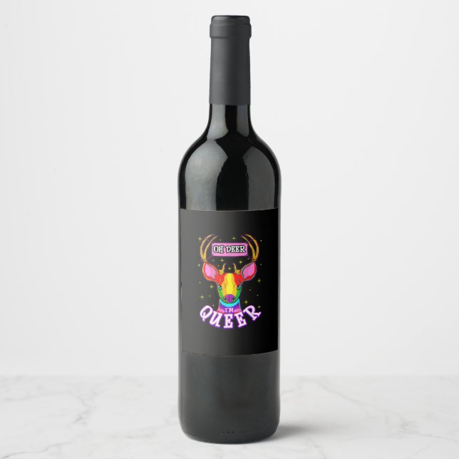 Oh Deer Queer Pride Month Celebration Gift  Wine Label (Front)